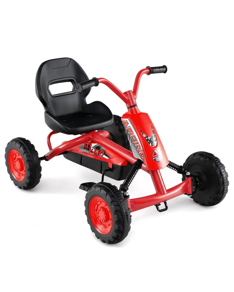 Go Kart for Kids 4 Wheel with Steering Handlebars and Adjustable Seat-Red - Red - Push & Pedal Ride On Toys