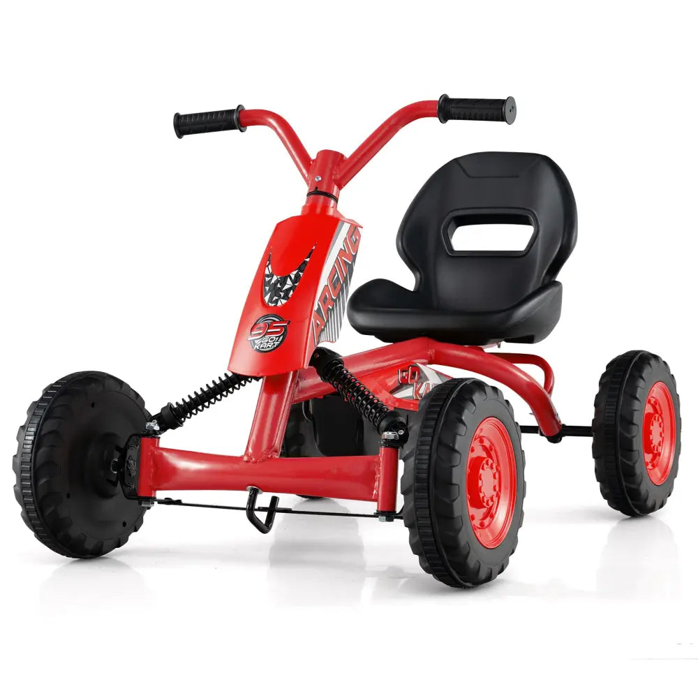 Go Kart for Kids 4 Wheel with Steering Handlebars and Adjustable Seat-Red - Red - Push & Pedal Ride On Toys