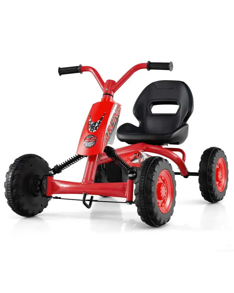 Go Kart for Kids 4 Wheel with Steering Handlebars and Adjustable Seat-Red - Red - Push & Pedal Ride On Toys
