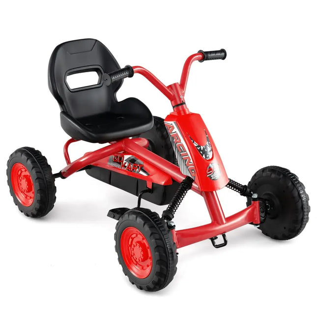 Go Kart for Kids 4 Wheel with Steering Handlebars and Adjustable Seat - Red - Oasis Home Essentials