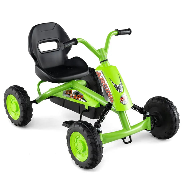 Go Kart for Kids 4 Wheel with Steering Handlebars and Adjustable Seat-Green - Green - Push & Pedal Ride On Toys