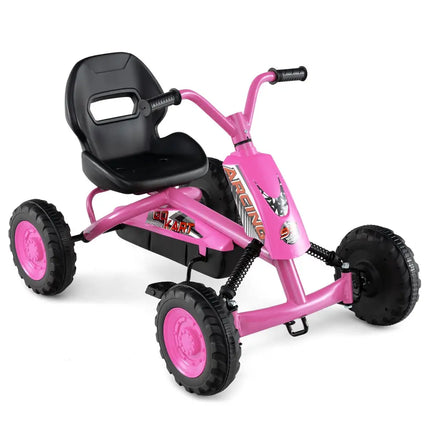 Go Kart for Kids 4 Wheel with Steering Handlebars and Adjustable Seat-Pink - Pink - Push & Pedal Ride On Toys