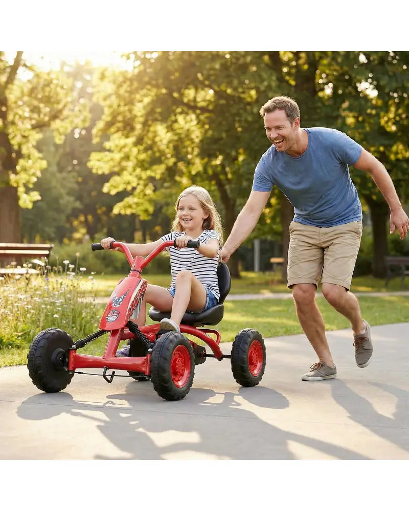Go Kart for Kids 4 Wheel with Steering Handlebars and Adjustable Seat-Red - Red - Push & Pedal Ride On Toys
