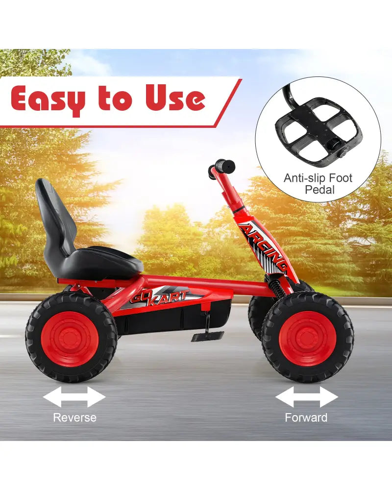 Go Kart for Kids 4 Wheel with Steering Handlebars and Adjustable Seat-Red - Red - Push & Pedal Ride On Toys