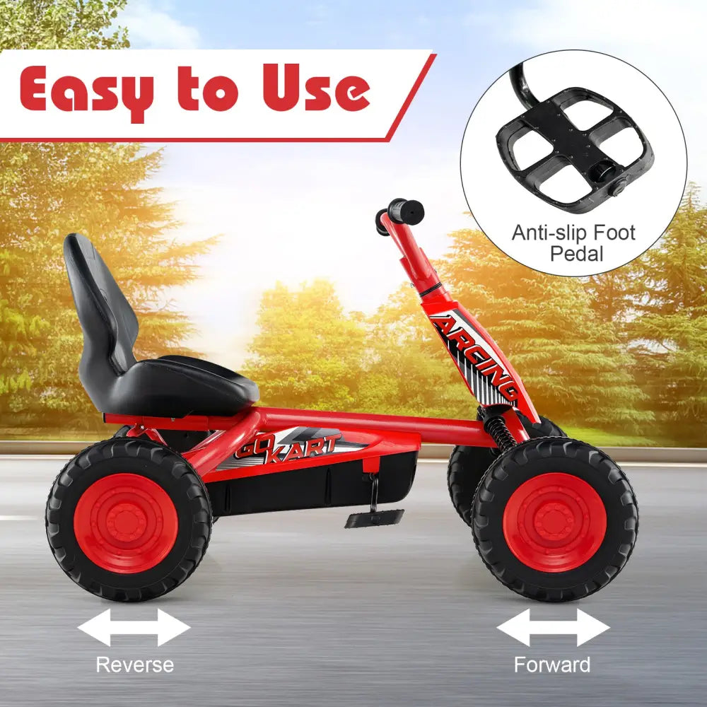 Go Kart for Kids 4 Wheel with Steering Handlebars and Adjustable Seat-Red - Red - Push & Pedal Ride On Toys