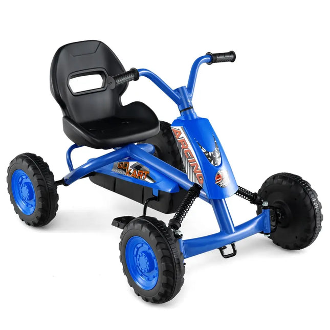 Go Kart for Kids 4 Wheel with Steering Handlebars and Adjustable Seat-Navy - Navy - Push & Pedal Ride On Toys