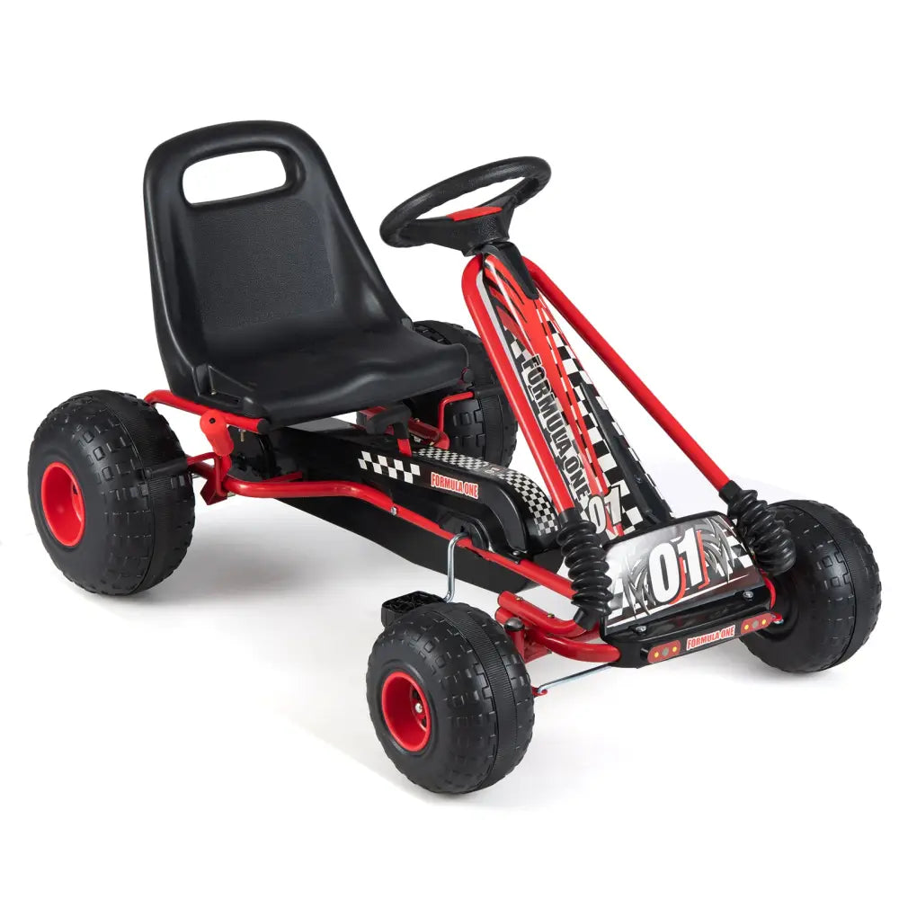 Go Kart for Kids 4 Wheels Pedal with Adjustable Seat and Multi-Terrain Wheels-Red - Red - Push & Pedal Ride On Toys