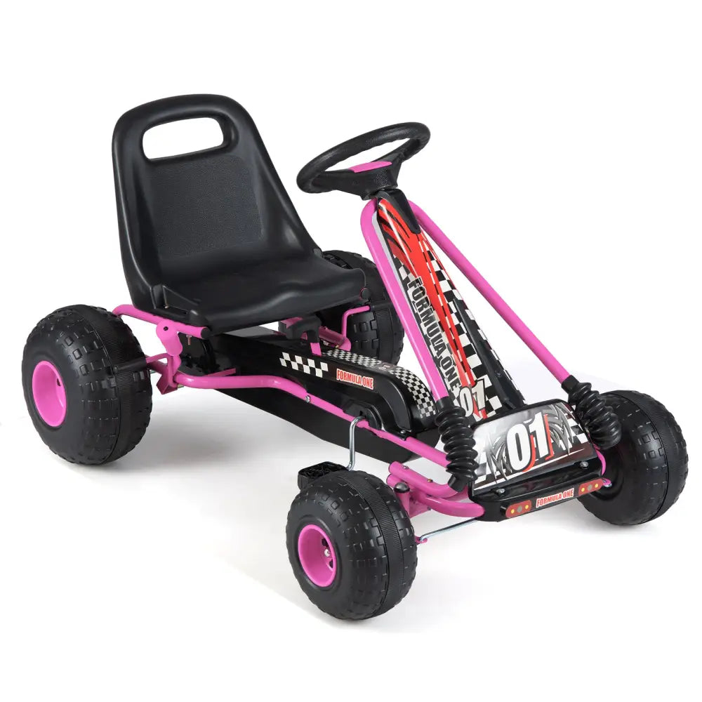 Go Kart for Kids 4 Wheels Pedal with Adjustable Seat and Multi-Terrain Wheels-Pink - Pink - Push & Pedal Ride On Toys