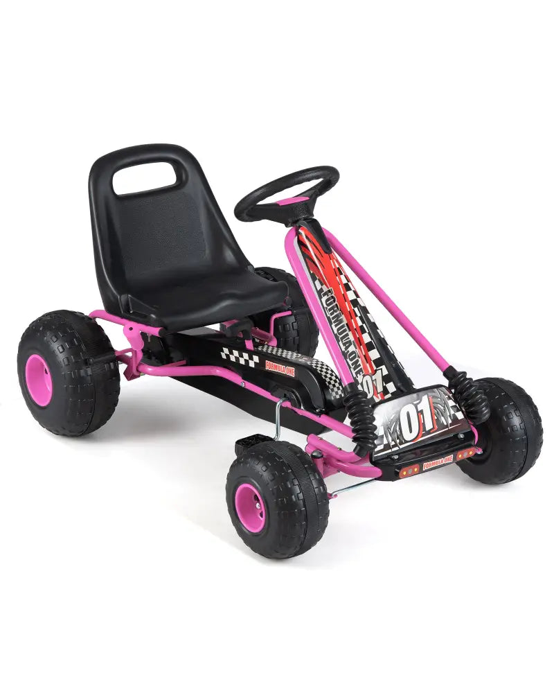 Go Kart for Kids 4 Wheels Pedal with Adjustable Seat and Multi-Terrain Wheels-Pink - Pink - Push & Pedal Ride On Toys