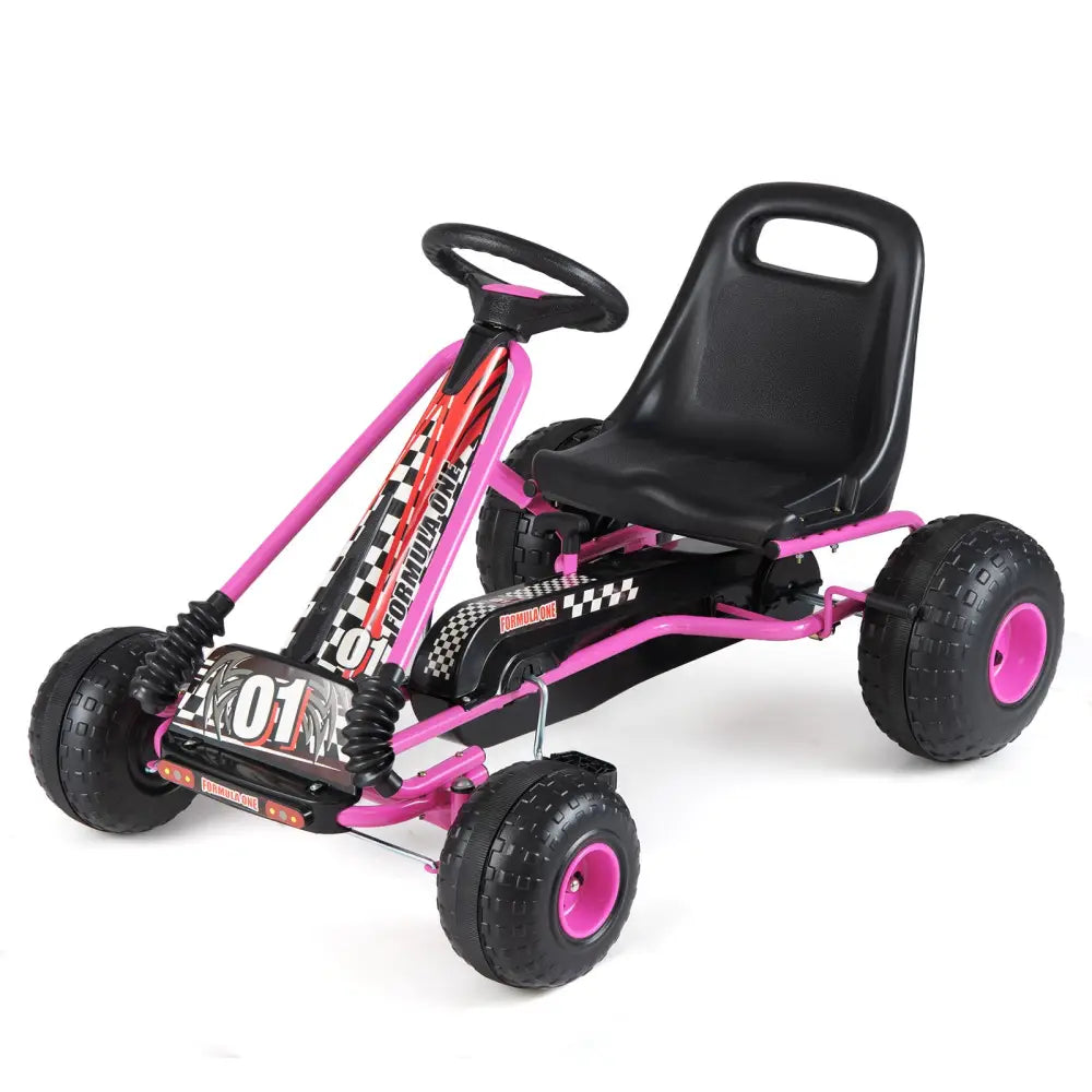 Go Kart for Kids 4 Wheels Pedal with Adjustable Seat and Multi-Terrain Wheels-Pink - Pink - Push & Pedal Ride On Toys
