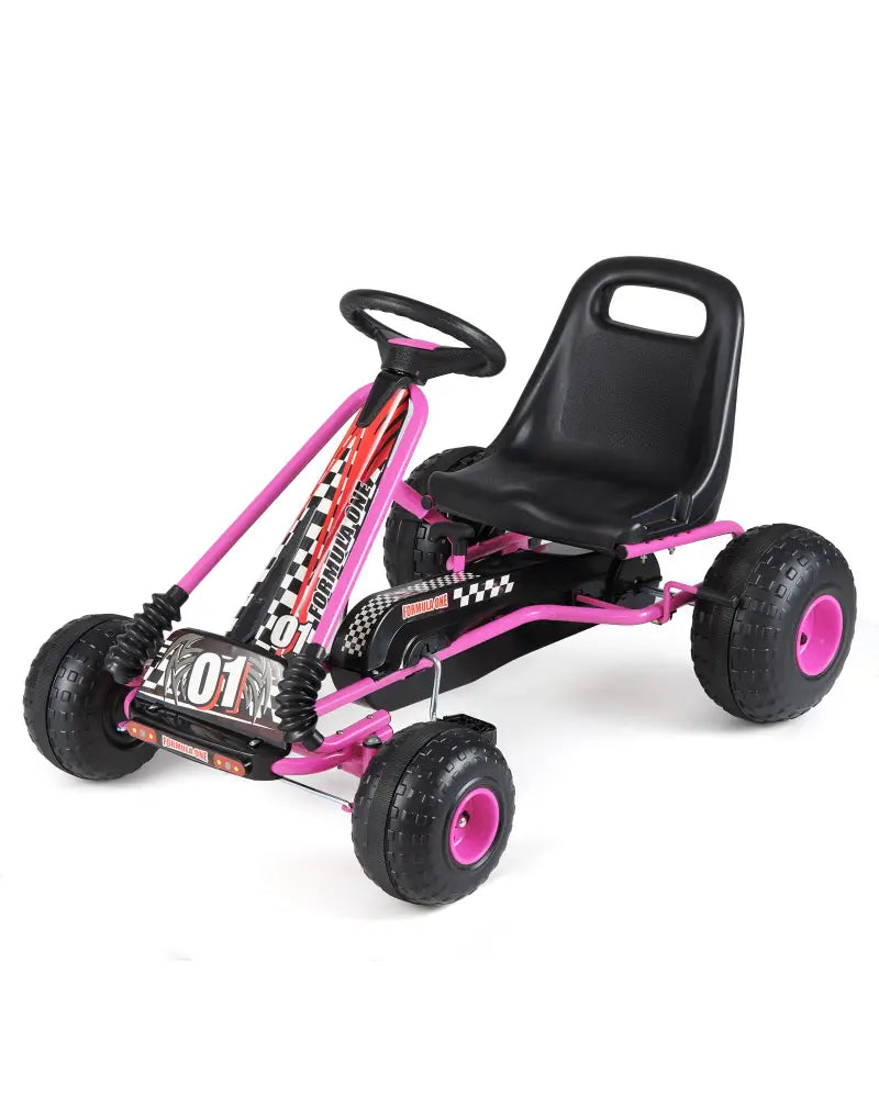Go Kart for Kids 4 Wheels Pedal with Adjustable Seat and Multi-Terrain Wheels-Pink - Pink - Push & Pedal Ride On Toys