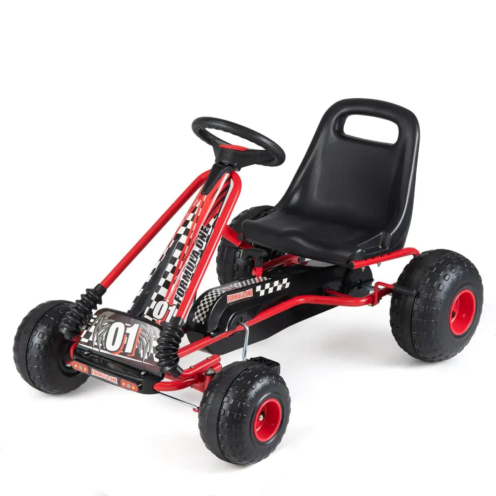 Go Kart for Kids 4 Wheels Pedal with Adjustable Seat and Multi-Terrain Wheels-Red - Red - Push & Pedal Ride On Toys