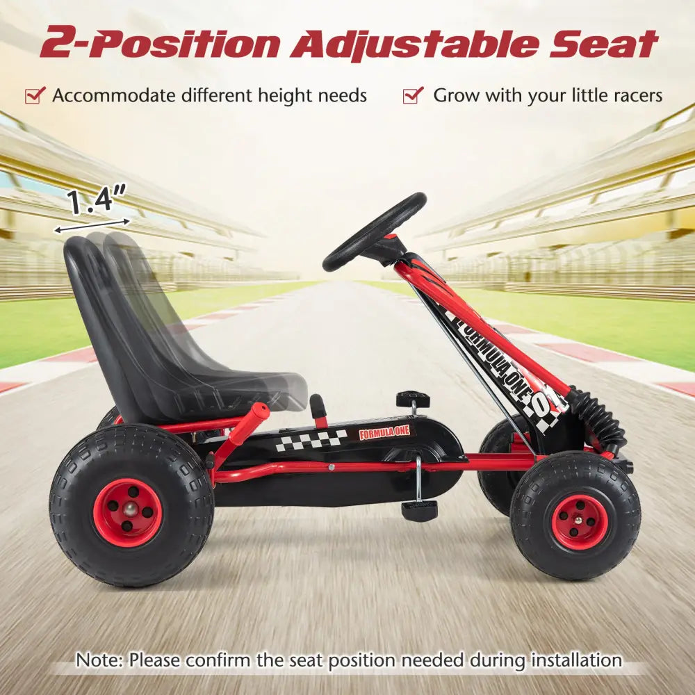Go Kart for Kids 4 Wheels Pedal with Adjustable Seat and Multi-Terrain Wheels-Red - Red - Push & Pedal Ride On Toys