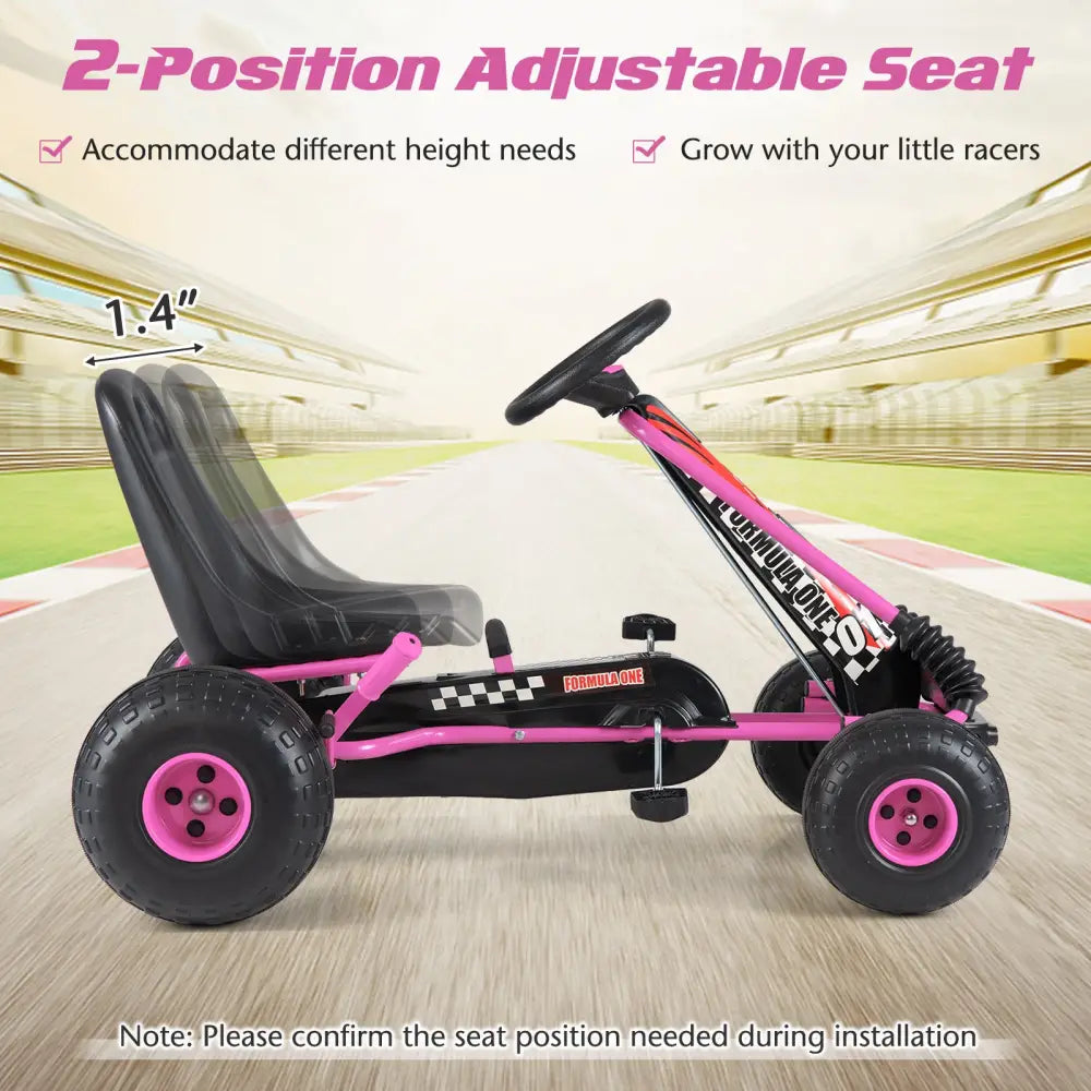 Go Kart for Kids 4 Wheels Pedal with Adjustable Seat and Multi-Terrain Wheels-Pink - Pink - Push & Pedal Ride On Toys