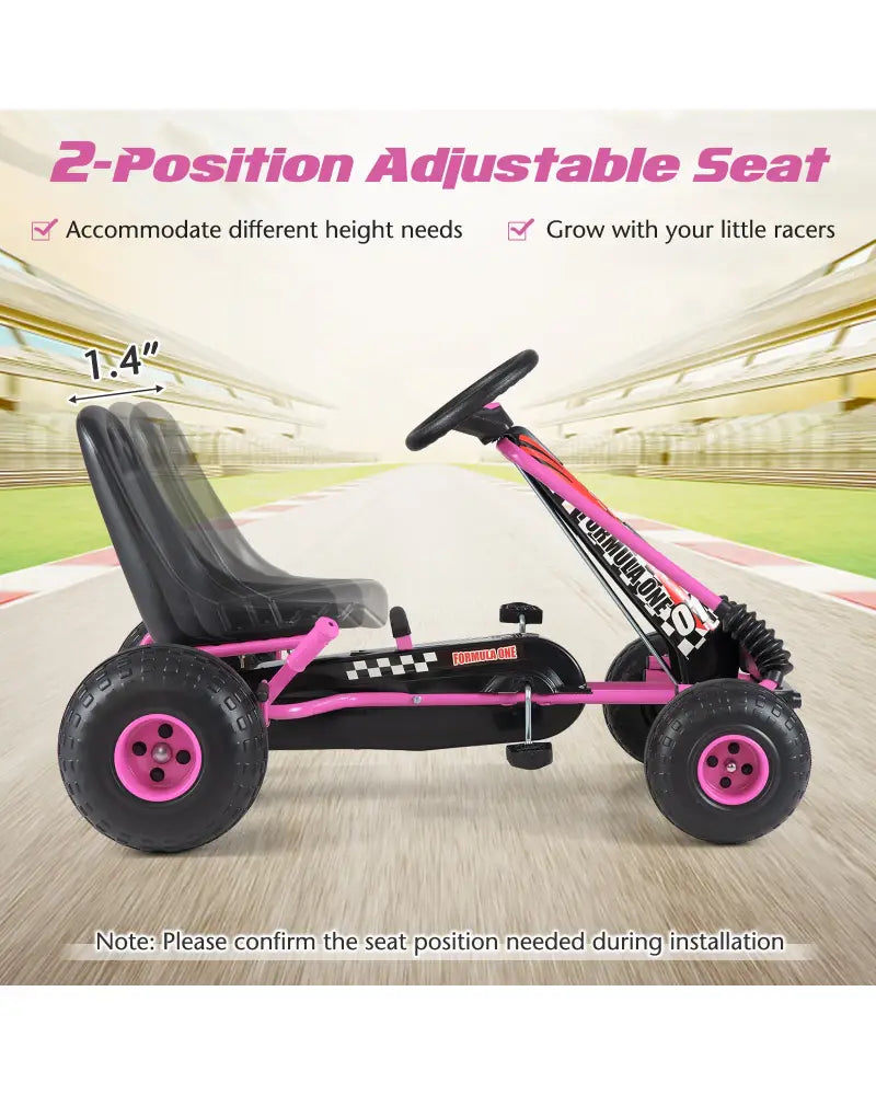 Go Kart for Kids 4 Wheels Pedal with Adjustable Seat and Multi-Terrain Wheels-Pink - Pink - Push & Pedal Ride On Toys