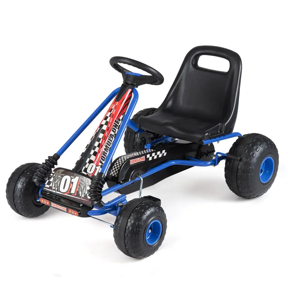Go Kart for Kids 4 Wheels Pedal with Adjustable Seat and Multi-Terrain Wheels-Blue - Blue - Push & Pedal Ride On Toys