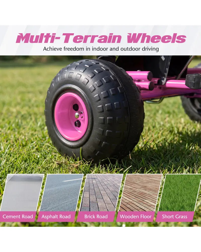 Go Kart for Kids 4 Wheels Pedal with Adjustable Seat and Multi-Terrain Wheels-Pink - Pink - Push & Pedal Ride On Toys