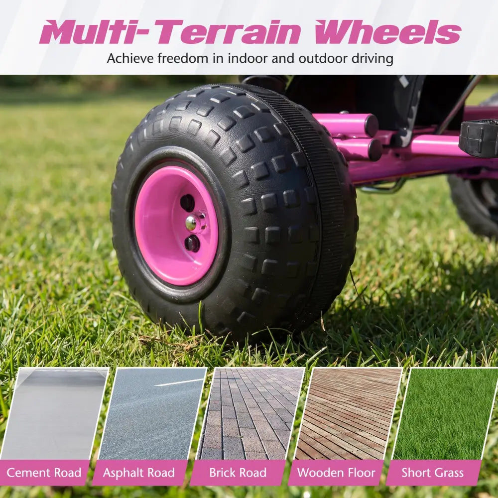 Go Kart for Kids 4 Wheels Pedal with Adjustable Seat and Multi-Terrain Wheels-Pink - Pink - Push & Pedal Ride On Toys