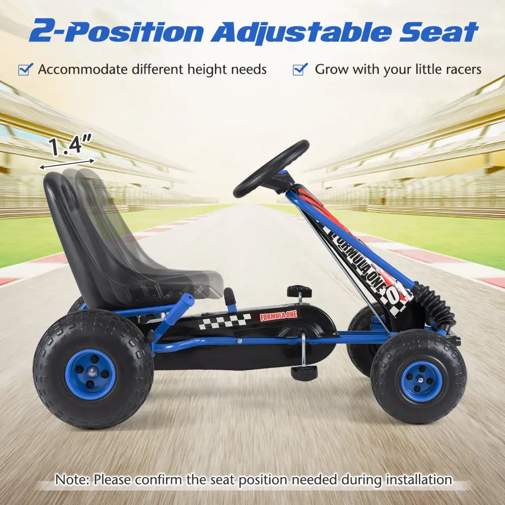 Go Kart for Kids 4 Wheels Pedal with Adjustable Seat and Multi-Terrain Wheels-Blue - Blue - Push & Pedal Ride On Toys
