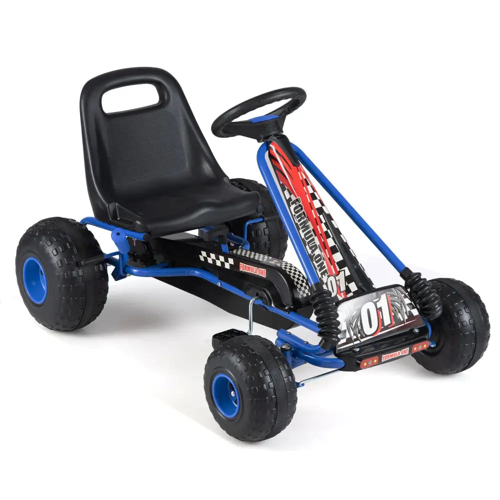 Go Kart for Kids 4 Wheels Pedal with Adjustable Seat and Multi-Terrain Wheels-Blue - Blue - Push & Pedal Ride On Toys