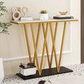 Gold Entryway Table 40 Inch Modern Console Table with Faux Marble Table and Metal Frame-White - White - Console Tables