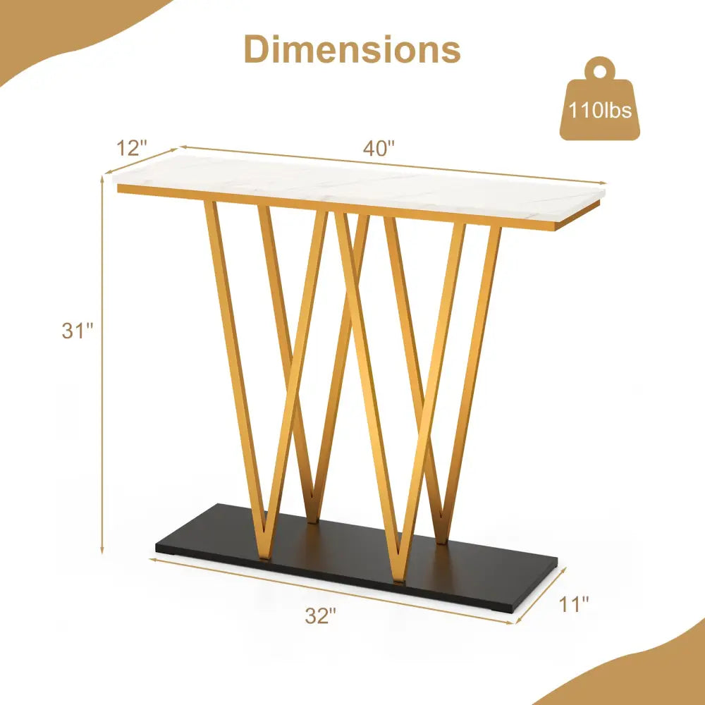 Gold Entryway Table 40 Inch Modern Console Table with Faux Marble Table and Metal Frame-White - White - Console Tables