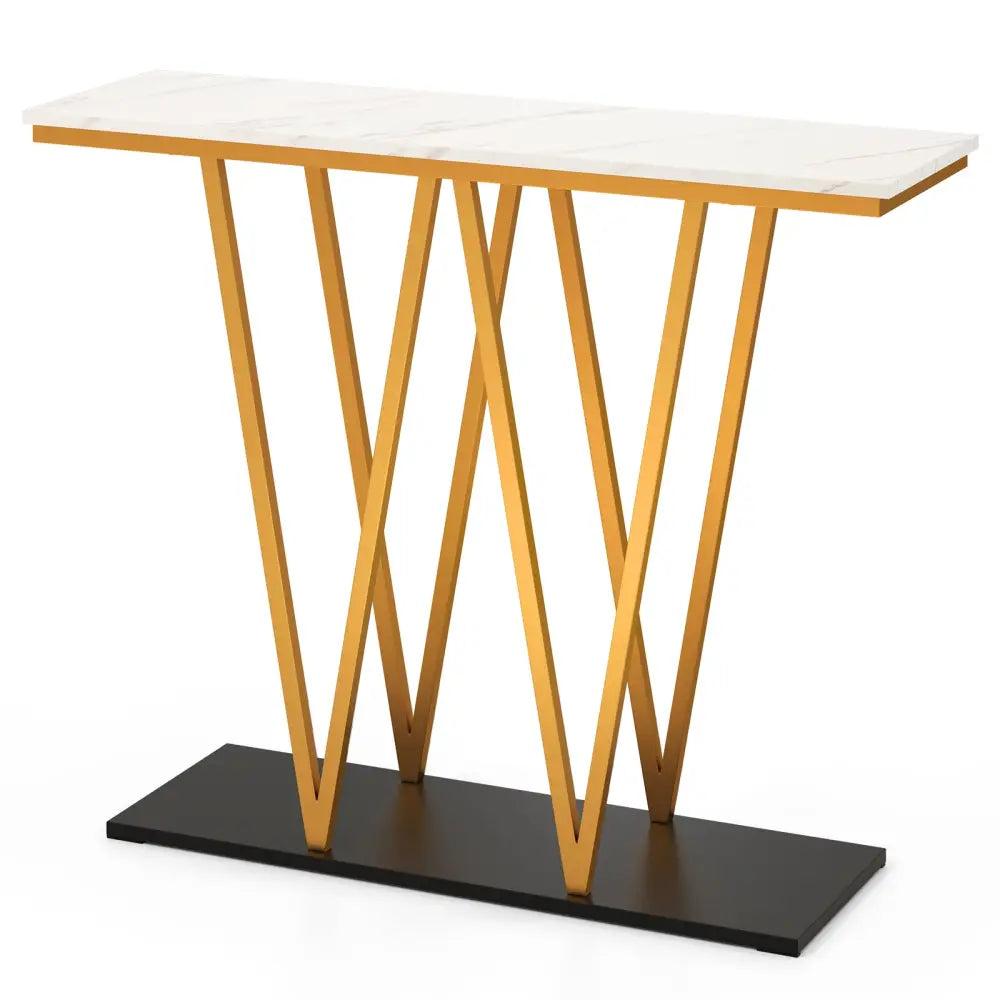 Gold Entryway Table 40 Inch Modern Console Table with Faux Marble Table and Metal Frame-White - White - Console Tables