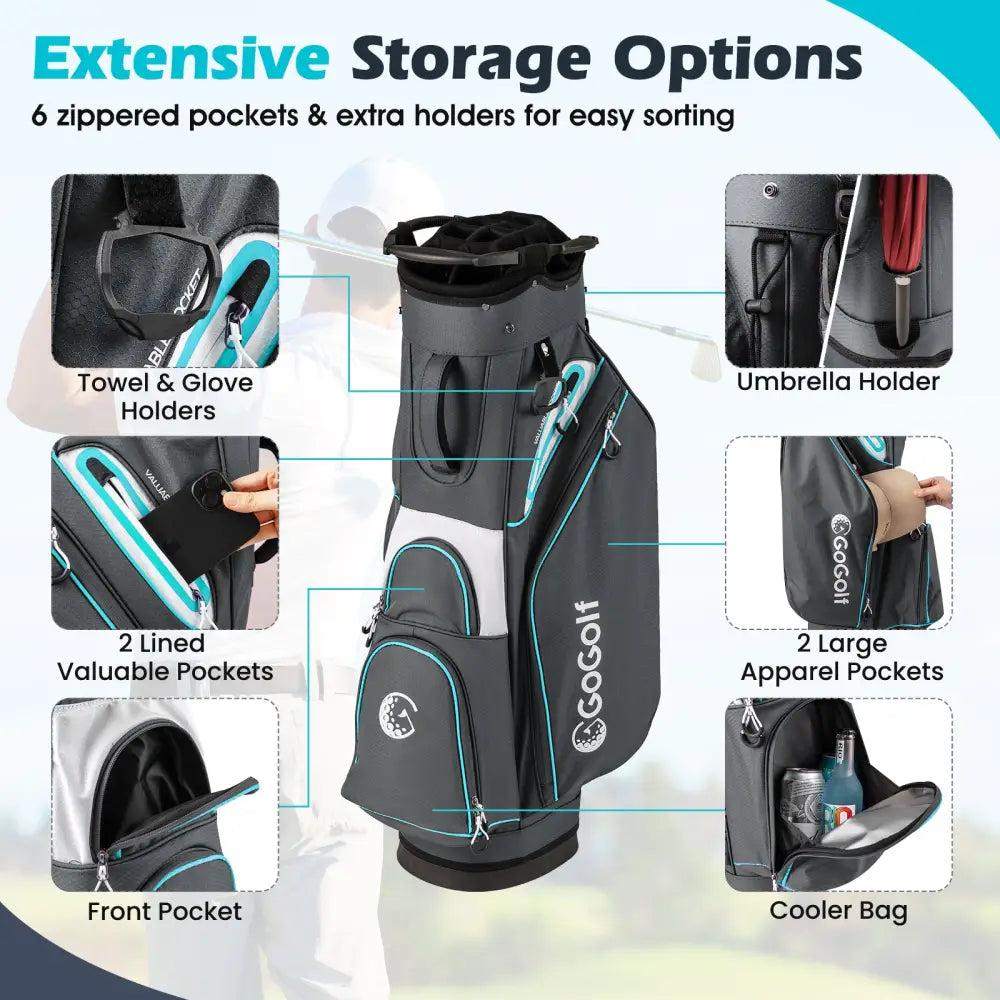 Golf Cart Bag Lightweight Portable Golf Club Organizer Bag-Gray - Gray - Golf