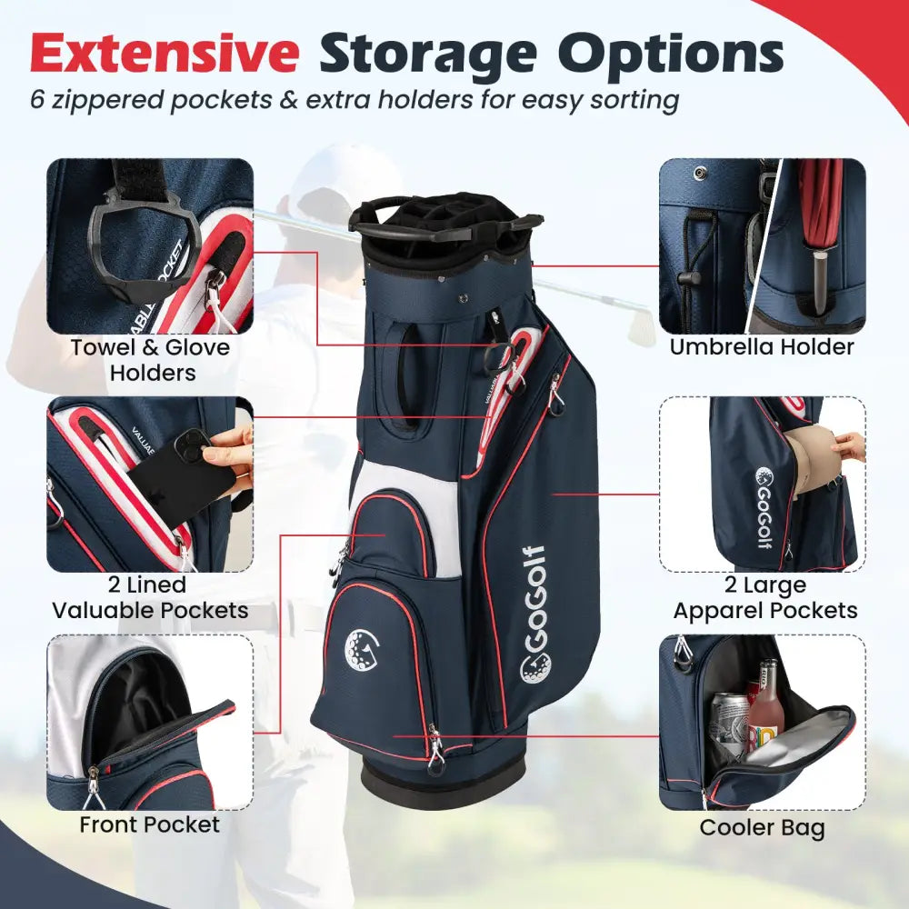 Golf Cart Bag Lightweight Portable Golf Club Organizer Bag-Navy - Navy - Golf