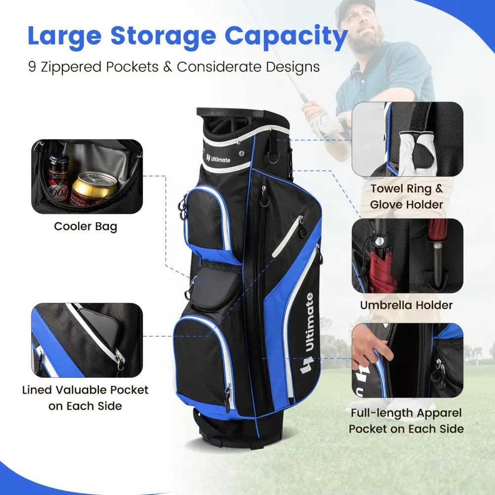 Golf Cart Bag with 14 Way Top Dividers-Blue - Blue - Golf