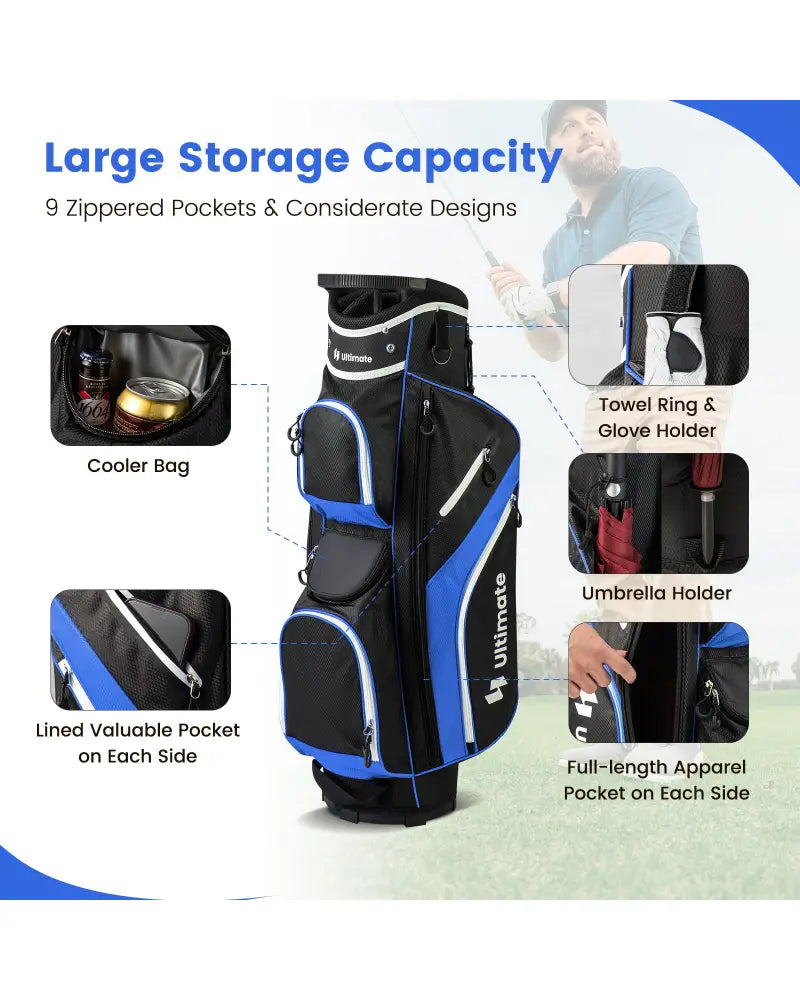Golf Cart Bag with 14 Way Top Dividers-Blue - Blue - Golf