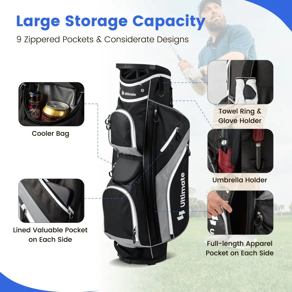 Golf Cart Bag with 14 Way Top Dividers-Gray - Gray - Golf