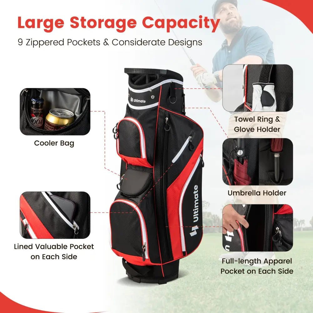 Golf Cart Bag with 14 Way Top Dividers-Red - Red - Golf