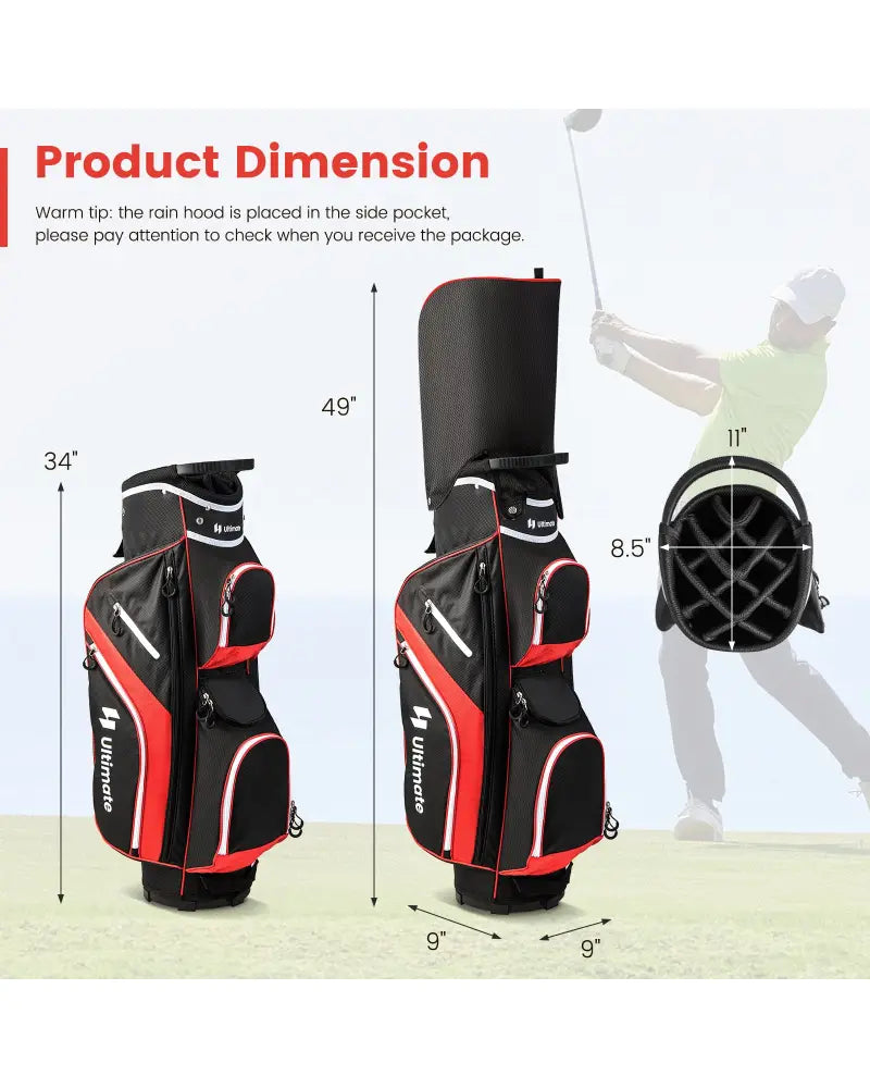 Golf Cart Bag with 14 Way Top Dividers-Red - Red - Golf