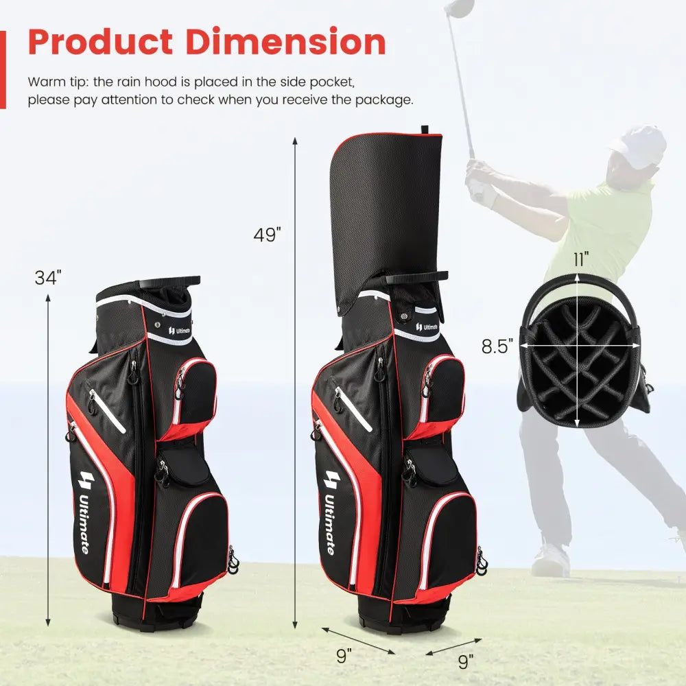 Golf Cart Bag with 14 Way Top Dividers-Red - Red - Golf