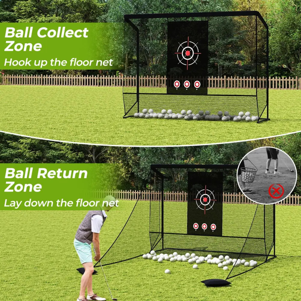 Golf Practice Hitting Net Golf Cage with Dual Side Barriers Target Cloth Metal Frame - Golf