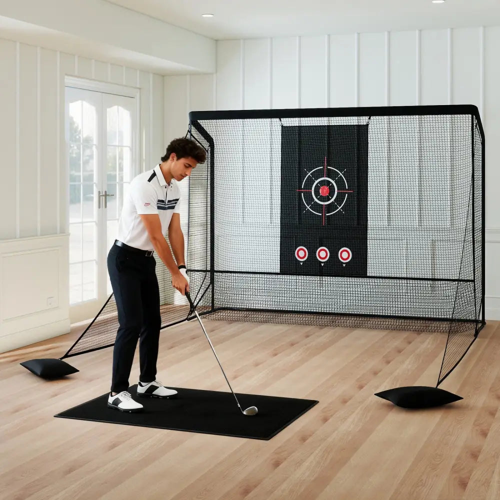 Golf Practice Hitting Net Golf Cage with Dual Side Barriers Target Cloth Metal Frame - Golf