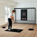 Golf Practice Hitting Net Golf Cage with Dual Side Barriers Target Cloth Metal Frame - Golf