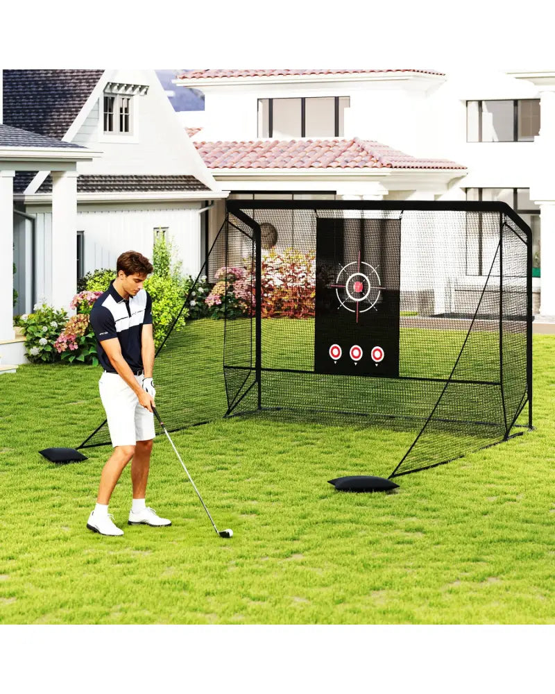 Golf Practice Hitting Net Golf Cage with Dual Side Barriers Target Cloth Metal Frame - Golf