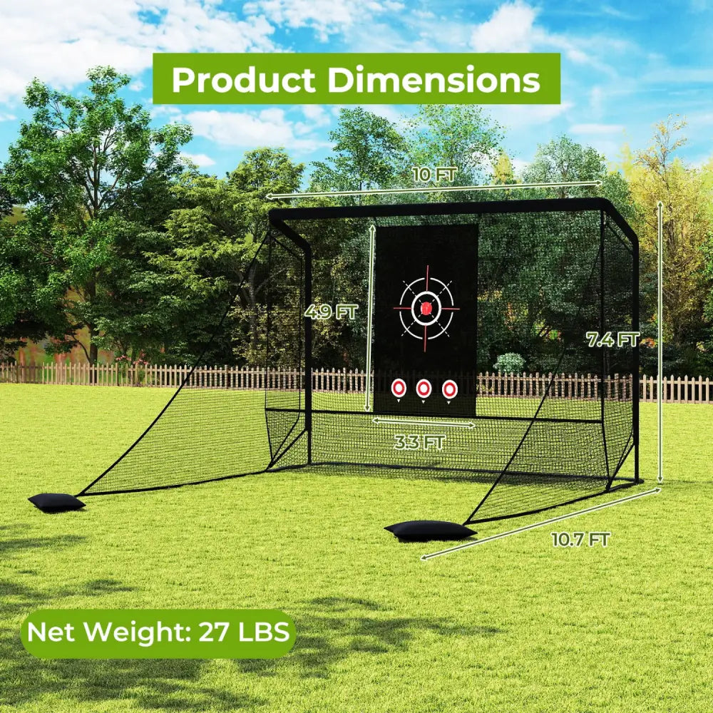 Golf Practice Hitting Net Golf Cage with Dual Side Barriers Target Cloth Metal Frame - Golf