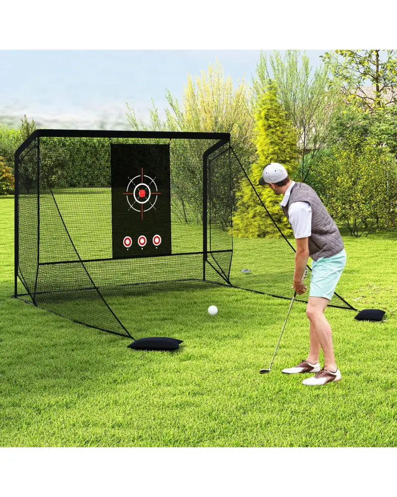 Golf Practice Hitting Net Golf Cage with Dual Side Barriers Target Cloth Metal Frame - Golf