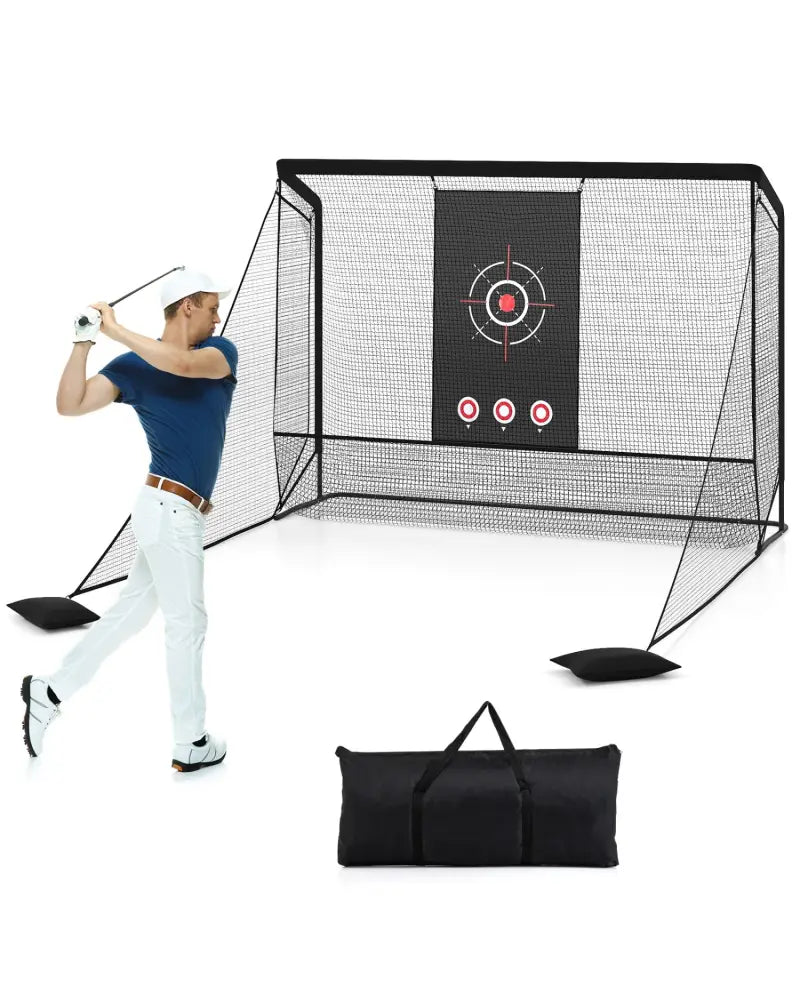 Golf Practice Hitting Net Golf Cage with Dual Side Barriers Target Cloth Metal Frame - Golf