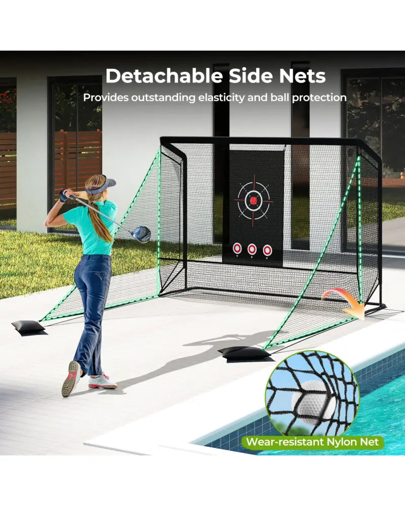 Golf Practice Hitting Net Golf Cage with Dual Side Barriers Target Cloth Metal Frame - Golf