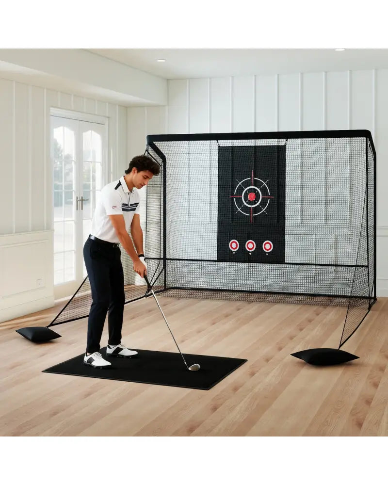 Golf Practice Hitting Net Golf Cage with Dual Side Barriers Target Cloth Metal Frame - Golf