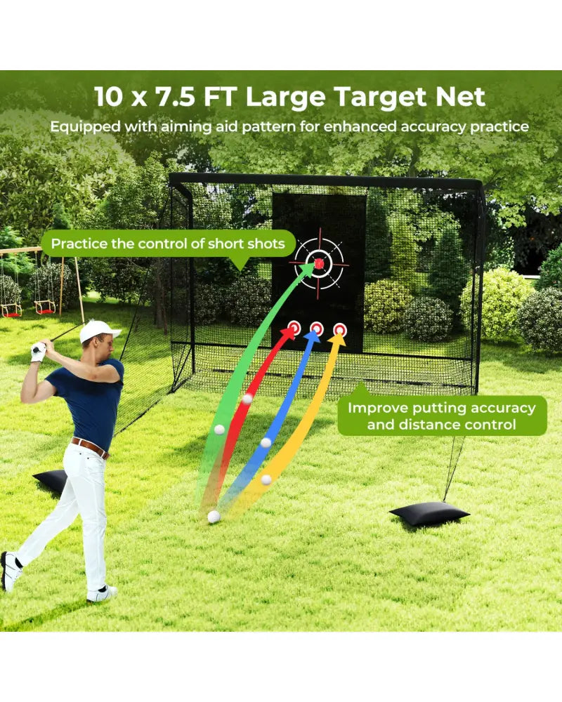 Golf Practice Hitting Net Golf Cage with Dual Side Barriers Target Cloth Metal Frame - Golf