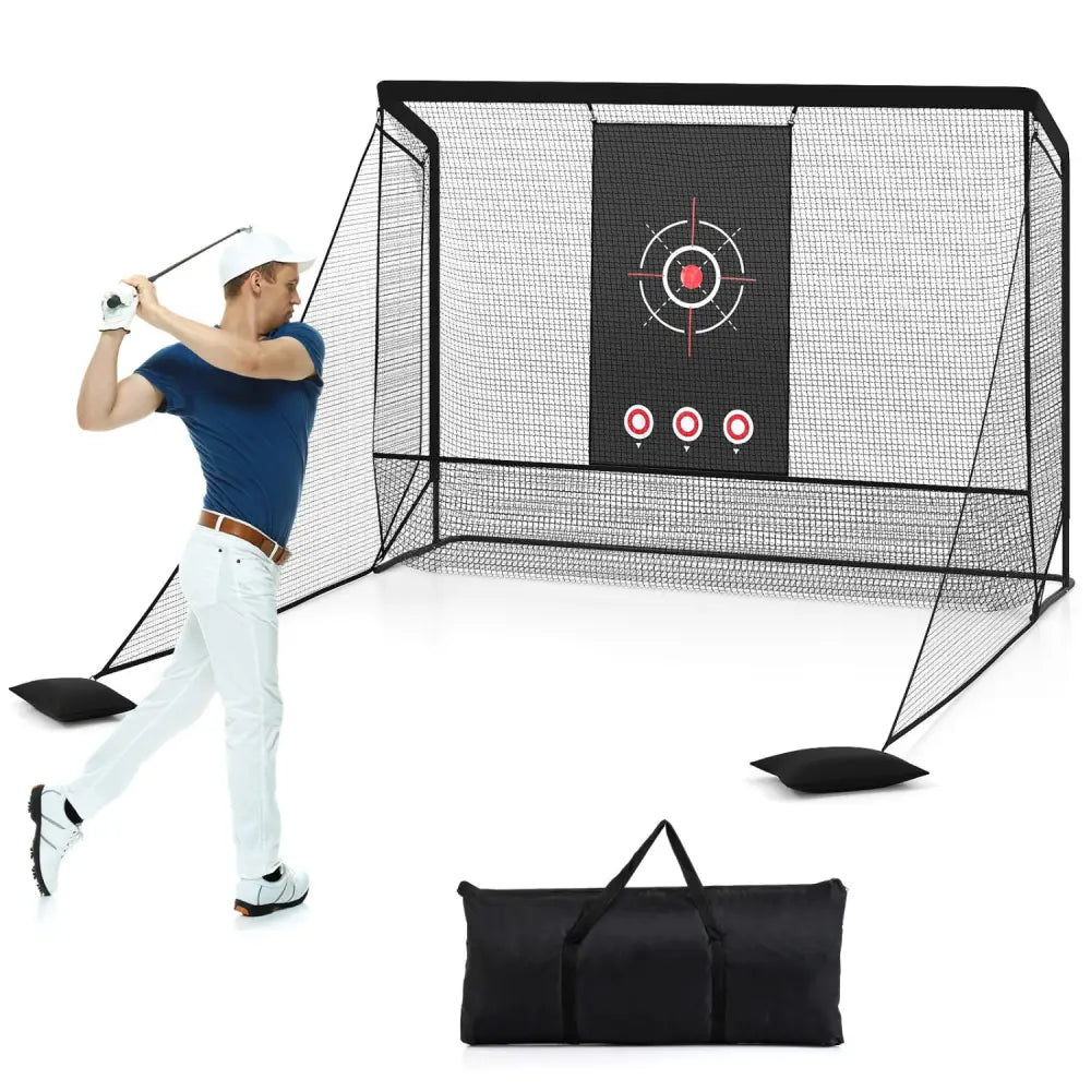 Golf Practice Hitting Net Golf Cage with Dual Side Barriers Target Cloth Metal Frame - Golf