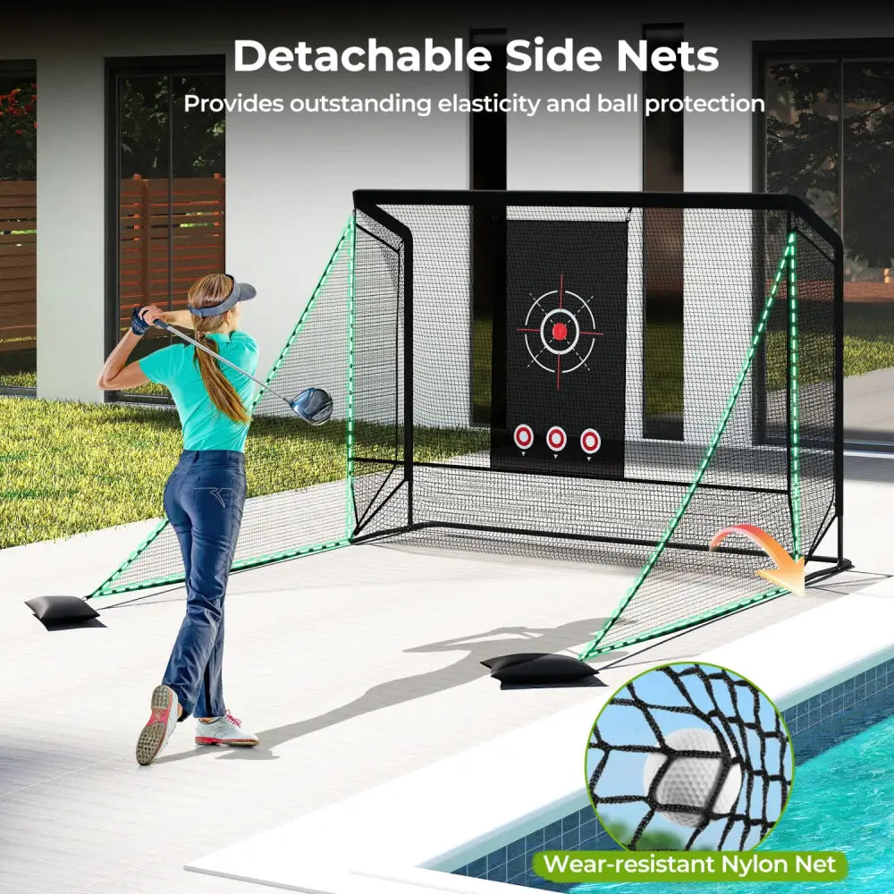 Golf Practice Hitting Net Golf Cage with Dual Side Barriers Target Cloth Metal Frame - Golf