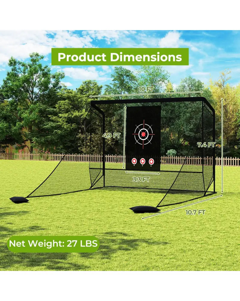 Golf Practice Hitting Net Golf Cage with Dual Side Barriers Target Cloth Metal Frame - Golf