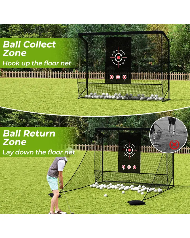 Golf Practice Hitting Net Golf Cage with Dual Side Barriers Target Cloth Metal Frame - Golf