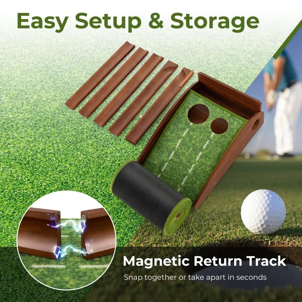 Golf Putting Mat Practice Training Aid with Auto Ball Return and 2 Hole Sizes - Green - Golf